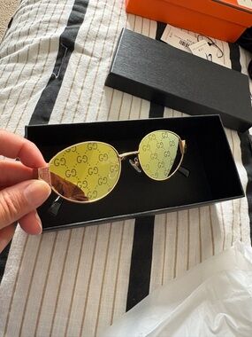 Gold Frame Sunglasses with Yellow GG Logo Lenses